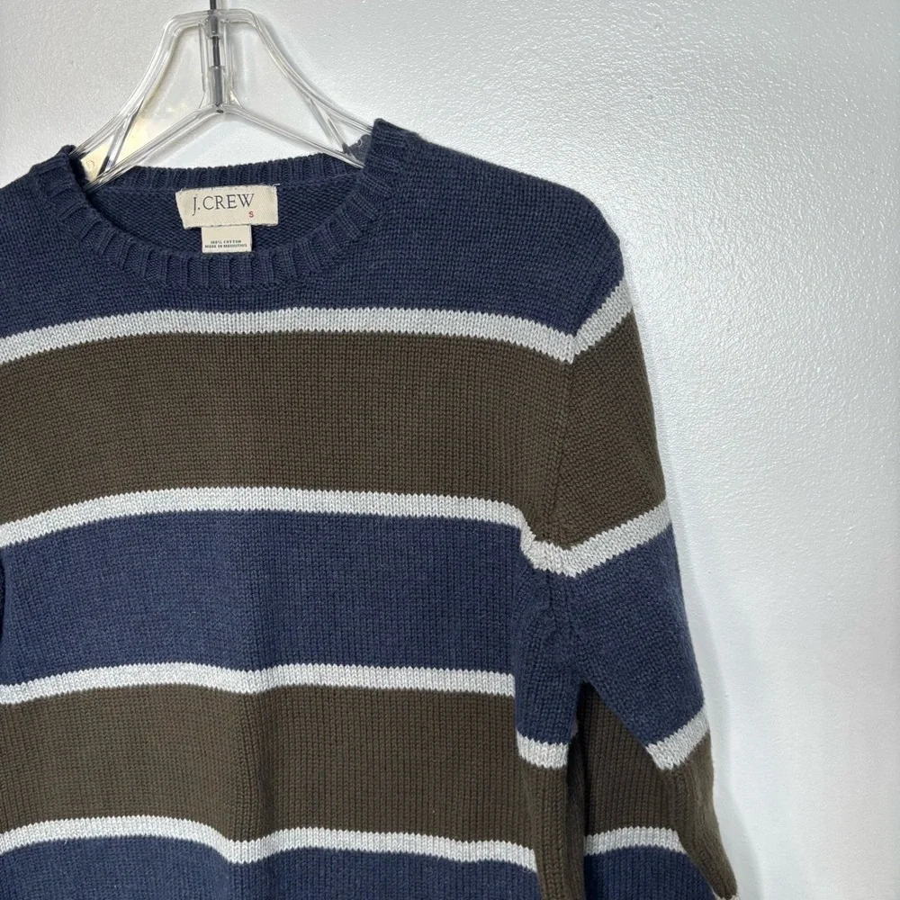 J.Crew Striped Cotton Knit Sweater Blue Green Gray Small